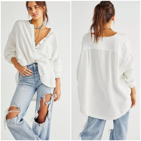 Free People We The Free Palo Santo White Ivory Oversized Top Size Small Flowy 23 - Picture 1 of 11